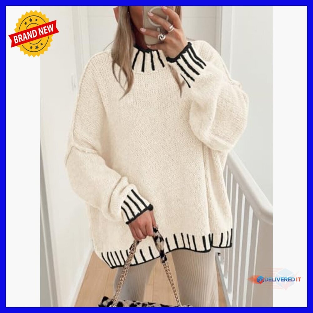 Oversized Chunky Knit Pullover Sweater Long Sleeve Mock Neck Winter Top - Picture 5 of 7